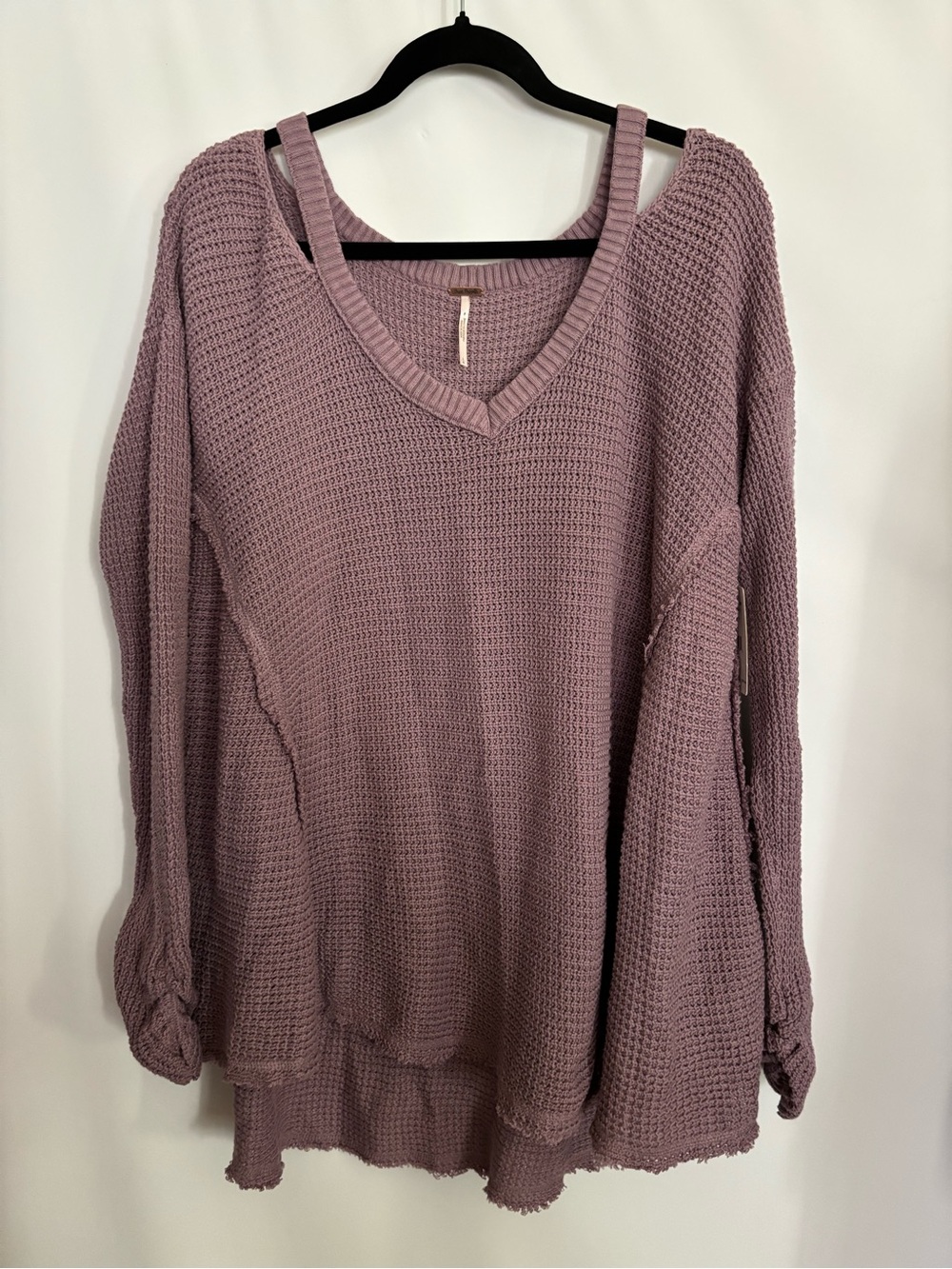 Free People Moonshine Cold Shoulder Sweater Size L Smokey Gray (Lavender)